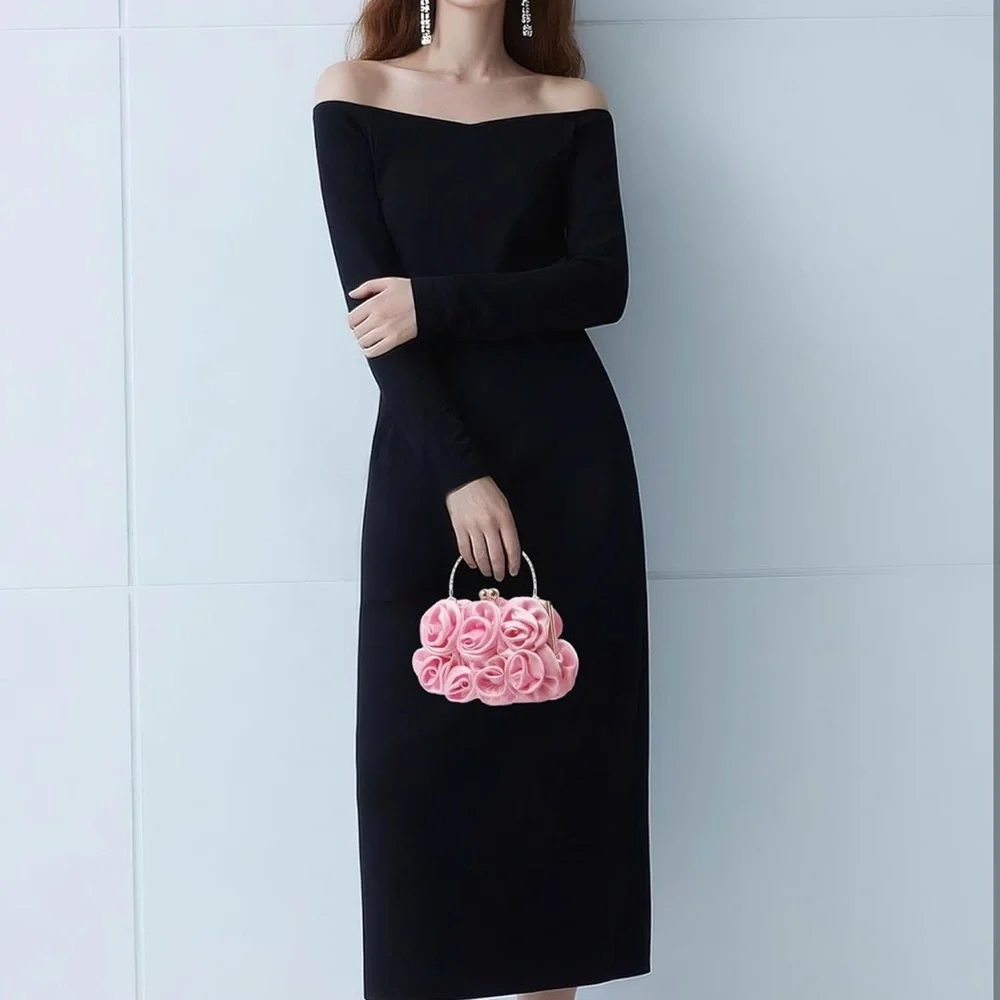 Women Evening Clutch Bag Floral Satin Small Purses with Detachable Strap
